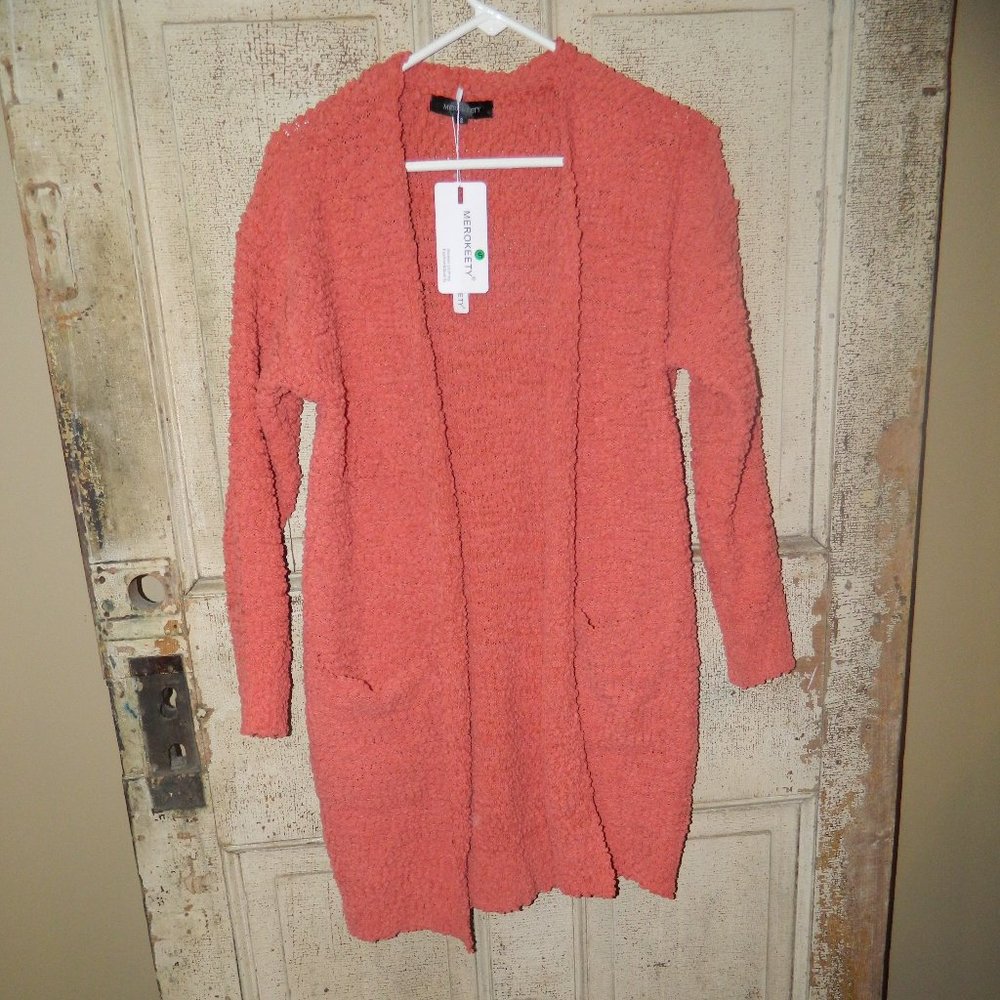 MEROKEETY Women's Soft Chunky Knit Sweater Open Front Cardigan S (KK-14)